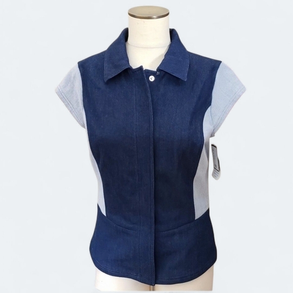 NEW Doncaster Collection denim color block jacket short sleeve Size 2 - Picture 1 of 10